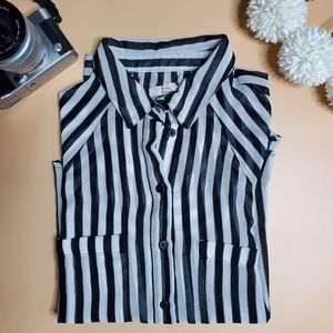 BERSHKA Black and White Stripes Blouse
